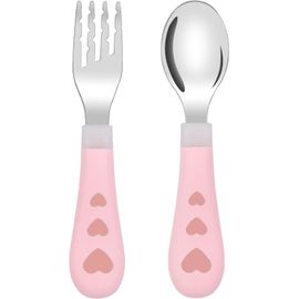 Ensemble De Couverts Pour Enfants, 2 Pièces, Fourchette Et Cuillère Pour Enfants, Acier Inoxydable 304 + Cuillère Et Fourchette En Pp