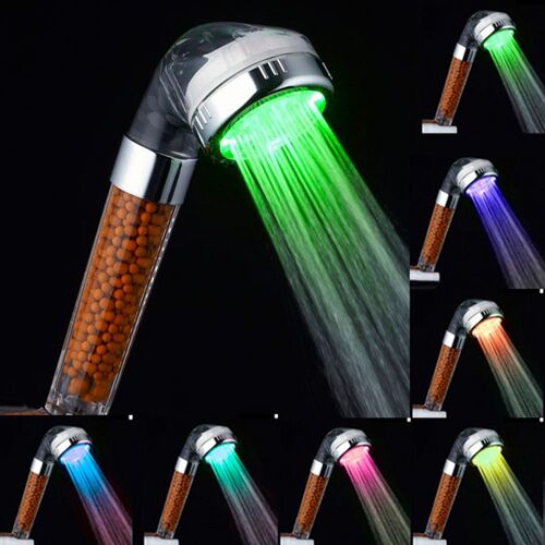 Pommeau de douche à LED à changement de couleur coloré (220 x 60 mm), pommeau de douche à LED pour spa de salle de bain - Économie d'eau à haute pression - Haute filtration et prévention des ions néga