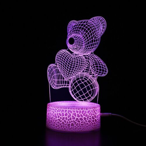 Veilleuse Ours En Peluche Pour Enfants, Lampe De Nuit 3d, 16 Couleurs Changi