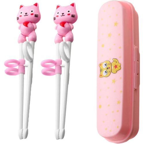 Baguettes Chinoises Pour Enfants, 2 Paires De Baguettes D'entraînement Pour La Vaisselle, Design À Boucle Antidérapante, Adaptées Aux Débutants Gauchers Et Droitiers (Rose)