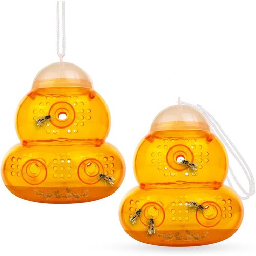 Pièges à Guêpes pour l'extérieur/Piège à Abeilles à Suspendre (Lot de 2) - Solution Naturelle et Ecologique Anti Guepe, anti guepes et frelons exterieur (Orange)