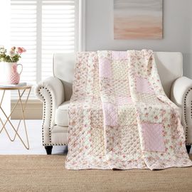 Couvre-Lit 150x200cm, Doux Et Confortable Pour 1 Personne, Courtepointe Imprimé Floral Rose, Véritable Patchwork, Convient À Toutes Les Saisons.