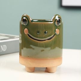 1 Pot À Crayons En Céramique En Forme De Stylo Pour Décoration De Bureau, Pot De Plantes Succulentes, Cadeau D'école (Grenouille)