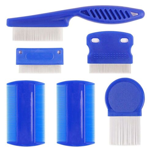Peigne Anti-Puces Pour Animaux De Compagnie, 6 Pièces, Peigne Bleu En Acier Inoxydable Avec Aiguilles