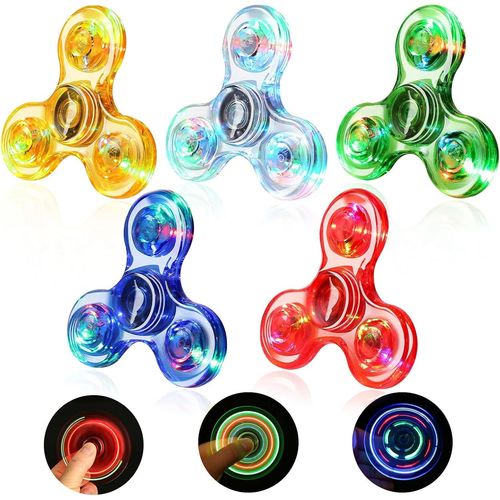 RVKAL-Pack De 5 Fidget Spinners Lumineux Led-Jouet Sensoriel Antistress Pour Enfants&Adultes (Tdah/Anxiété)-Hand Spinner À Effets Cristal-Cadeau Noël,Anniversaire,École,Fête (Multicolore)
