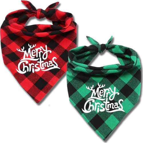 Chien Bandana Classique De Noël Pet Écharpe, Réglable Machine Buffalo Plaid Triangle Bib