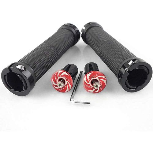 Poignée De Guidon De Vélo Vtt, 1 Pièce, Double Verrouillage, Caoutchouc, Pour Cycliste (Rouge Et Noir)