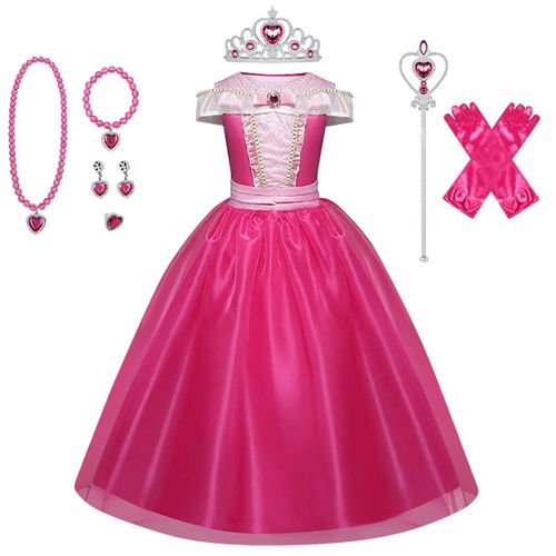 120cm¿Filles Robe De Princesse Belle Au Bois Dormant Costume Avec Des Accessoires De Tulle Maxi Robe De Fête D'anniversaire De Halloween, Fête De Noël, Carnaval Cosplay Robe De Soirée