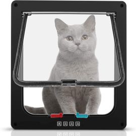 Chatière Pour Chat Avec Magnétique À 4 Voies, Porte Pour Animaux De Compagnie Pour Chats Et Petits Chiens, Porte Pour Chat Avec Tunnel (S-20*20*2cm , Noir)