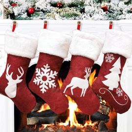 Lot De 4 Chaussettes De Noël, 45 Cm, Décoration De Noël Classique En Forme De Renne À Suspendre Pour Fête De Famille, Noël, Nouvel An