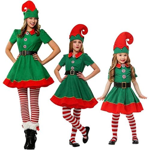 ¿160cm Jupe¿Parent-Enfant Costumes De Noël Noël Vert Elf Costume Enfant Cosplay Vêtements Adulte Elf Costume De Fantaisie Robe De
