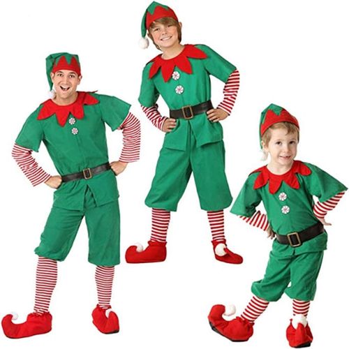 ¿120cm¿Parent-Enfant Costumes De Noël Noël Vert Elf Costume Enfant Cosplay Vêtements De Fantaisie Robe De L'elfe Adulte Robe De Fantaisie