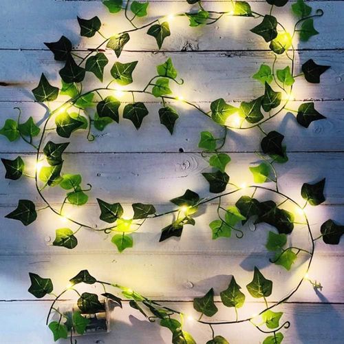 Lierre Artificiel, [1 Pcs] 2m Vert Feuille Guirlande Lumineuse, Plantes Avec 20 Led, Chaîne Lumières Led De Vigne Pour Jardin, Cour, Maison, Patio, Fête De Mariage Décoration