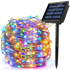 Guirlande lumineuse solaire d'extérieur, 200 LED colorées, 8 modes, étanche, 22 m, pour jardin, terrasse, clôture, sapin de Noël et mariage [Classe énergétique A+++]
