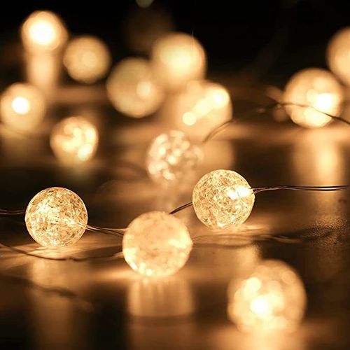 Guirlande Lumineuse Globe Pour Chambre À Coucher, Lumières Décoratives, Lumières De Noël, 3 M, 30 Led, Boules De Cristal Craquelées Blanc Doux, À Piles, Idéale Pour La Saint-Valentin