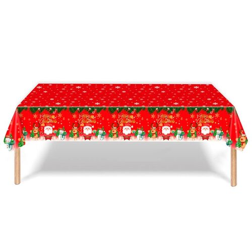 Nappe De Noël Rouge En Polyester Anti-Taches - Dimensions : Rectangulaire 137 X 274 Cm