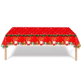 Nappe De Noël Rouge En Polyester Anti-Taches - Dimensions : Rectangulaire 137 X 274 Cm