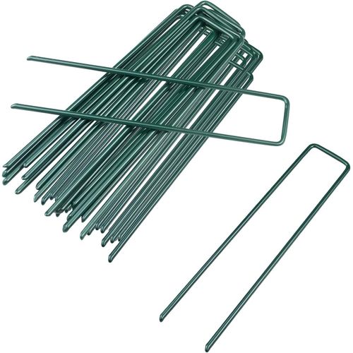 Lot De 100 Clous De Fixation U-Garden De 15 Cm En Acier Galvanisé Pour Toile Anti-Mauvaises Herbes, Filet, Gazon Artificiel, Tente, Membrane, Vert