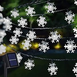 Guirlande lumineuse solaire de Noël avec 100 LED flocons de neige, guirlande lumineuse étanche de 11,9 m pour sapin de Noël, fêtes, mariages et terrasses (flocon de neige blanc)