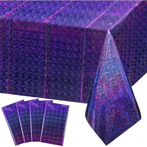 Lot De Nappes En Plastique Violet Irisé, Brillantes Et Jetables, Rectangulaires, Avec Effet Laser Et Feuille Holographique. Décoration Idéale Pour Fêtes, Anniversaires, Mariages Et Noël.