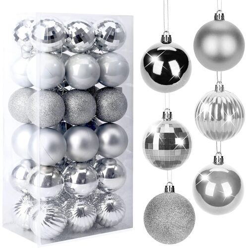 36Pcs Boules de Noël Ornements de Noël l'Arbre de Noël - Incassable Décorations d'Arbre de Noël Grand Pendaison de Balle pour des Vacances de Fête de Mariage Décoration de l'argent