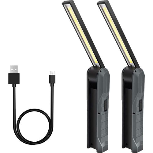 Lot De 2 Lampes De Travail Led Rechargeables, 4 Modes, Lampe Torche Pliable Avec Base Magnétique, Lampe D'inspection Pour Camping Et Réparation Automobile, Gris