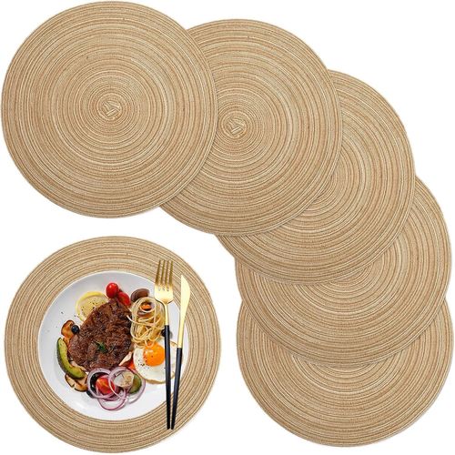 Kalanka-Sets De Table,Set De Table Rond Pp Tressé Lot De 6 Lavable Résistantes À La Chaleur Antidérapant,36cm,Couleur Café