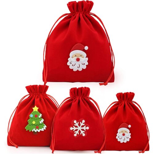 Lot de 4 sacs de Noël avec cordon de serrage.