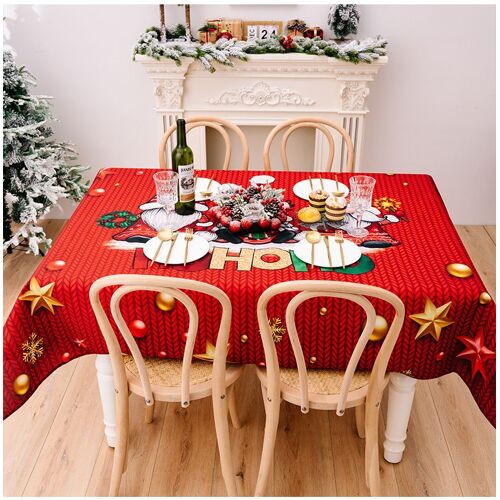 Nappe De Noël Rectangulaire, Nappe Imprimée 3d Style Fête, Imperméable, Antitache, Oléofuge Et Lavable Pour La Décoration De Fêtes, La Maison, Le Jardin Et Les Pique-Niques (D)