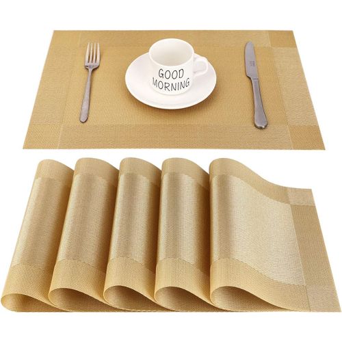 Kalanka-Set De Table Doré Pvc Antidérapant Lavable Résiste À La Chaleur Rectangulaire Vinyle Sets De Table Pour Restaurant,Table À Manger En Cuisine Ou Salle À Manger,45 X 30 Cm,Lot De 6