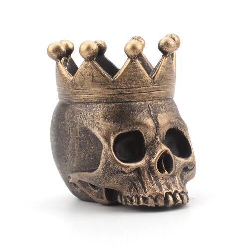 bougeoir tête de mort en résine, motif squelette, couronne, bougeoir, bougeoir, pour la maison, fête, Halloween, Noël, décoration de bar effrayante (bronze)