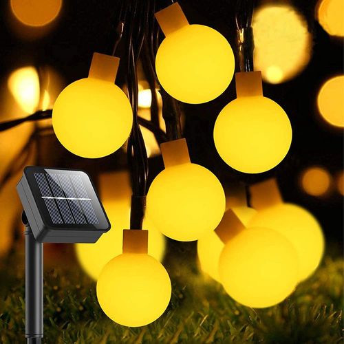 Lampe Solaire D'extérieur 60 Led 10 M, Étanche Ip65, Avec 8 Modes D'éclairage, Idéale Pour Un Jardin, Une Terrasse, Un Balcon, Une Cour, Une Pergola, Un Sapin De Noël Ou Une Fête (Blanc Chaud).