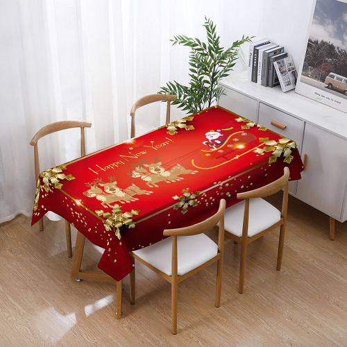 Nappe De Noël Rectangulaire En Polyester 140 X 180 Cm, Motif Sapin De Noël, Absorbante Et Imprimée (B)