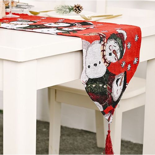 Nappe De Noël Rectangulaire En Polyester 35 X 180 M, Motif Sapin De Noël, Pour Décoration De Table De Noël, Nappe Absorbante Imprimée Pour Le Nouvel An (1)