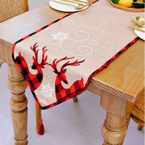 Nappe De Noël Rectangulaire En Polyester 35x180m Avec Motif Sapin De Noël Pour Décoration De Table De Noël, Absorbante Et Imprimé Cerf.