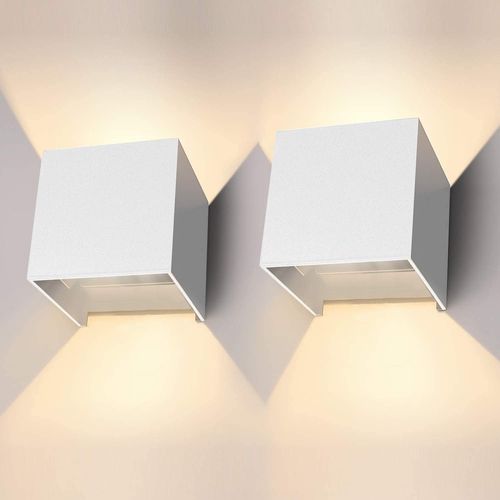 Appliques Murales D'intérieur À Intensité Variable 2 X 12 W, Carrées D'extérieur 3 000 K, Étanches Ip65, Led Blanches Pour Chambre, Escaliers, Couloir, Salle De Bain [Classe Énergétique A++]