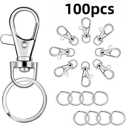 Lot De 100 Mousquetons Pivotants En Alliage (50 Boucles Argentées Pour Chien + 50 Anneaux Plats Pour Clés) Pour Porte-Clés, Accessoires De Bricolage, Sacs, Clés, Loisirs Créatifs-Générique