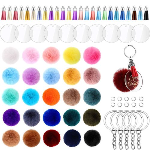 Kit De 195 Disques Porte-Clés Ronds En Acrylique Transparent Avec Disques Circulaires En Acrylique, Anneau Avec Chaîne, Anneaux Ouverts Et Pompons En Cuir Pour Porte-Clés Et Accessoires De Bijoux Diy-Générique