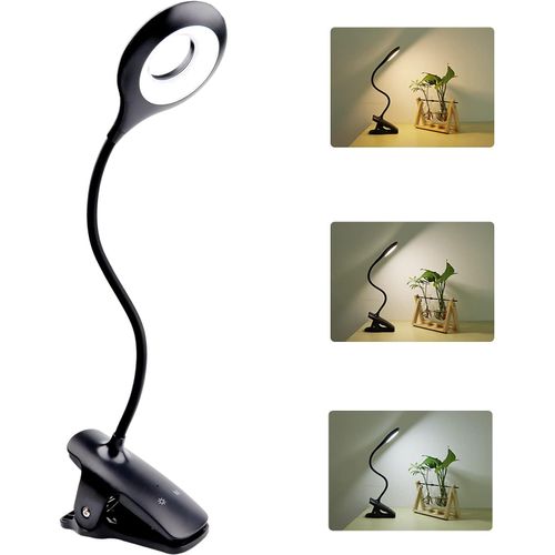 Lampe De Bureau Led Rechargeable Sans Fil 3 W, 24 Led, Lampe De Chevet Tactile Avec Pince, 3 Couleurs Et 3 Intensités, Petite Lampe De Lecture Pour Lire Au Lit, Lampe À Pince Noire Portable