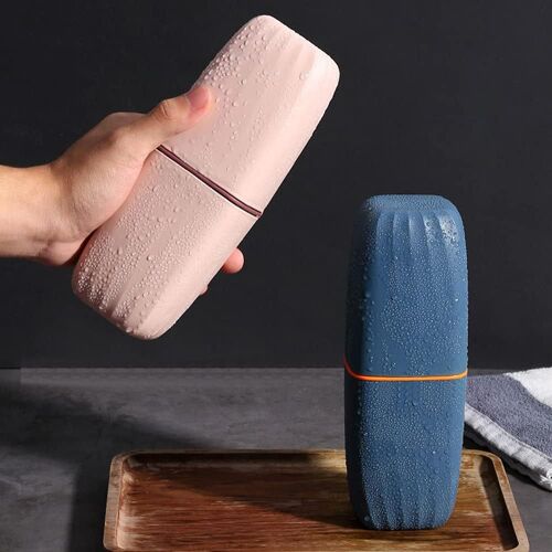 2PCS Tasse de Brosse à Dents de Voyage, Porte-gobelet de Lavage en Portable, Organisateur de Porte-Brosse à Dents et Dentifrice pour l'école de Camping de Voyage en Plein air (Bleu + Rose)