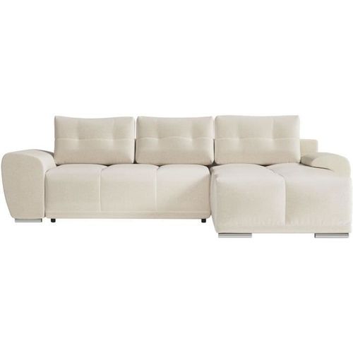 Cassandra - Canapé D'angle Convertible Avec Coffre En Tissu - Beige - Angle Droit