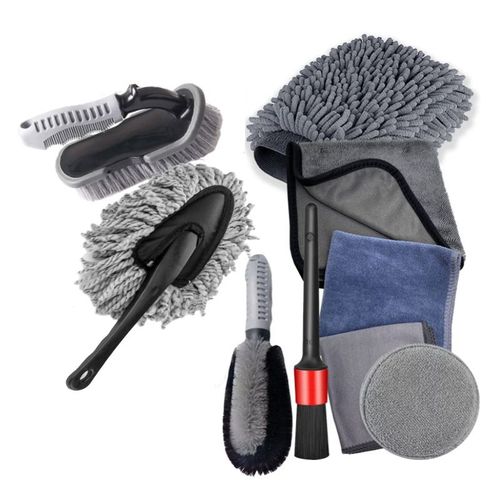 Set De 9 Pinceaux Pour Le Nettoyage De Voitures, Y Compris De La Brosse Pour Les Roues Et Les Pneus, Brosse Pour Le Nettoyage Des Roues, Le Moteur, Le Tableau De Bord, Les Évents, De L'intérieur Et