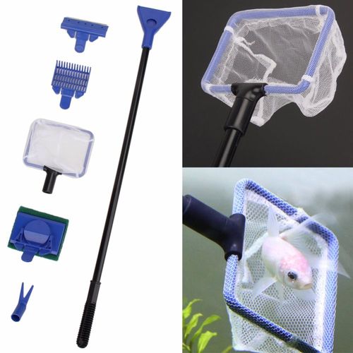 6 Pièces Kit De Nettoyage Aquarium Manche 58 Cm Brosse À Poissons Râteau À Sable Brosse Anti-Algues Ciseaux Végétaux Avec Fixation Murale Pour Aquariums