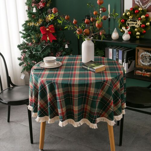 Nappes Décoratives De Noël Pour Des Tables Rondes, Des Fêtes, Pique-Niques - Plaid Vert 120m, Des Nappes De Noël, Des Pom-Poms Ronde
