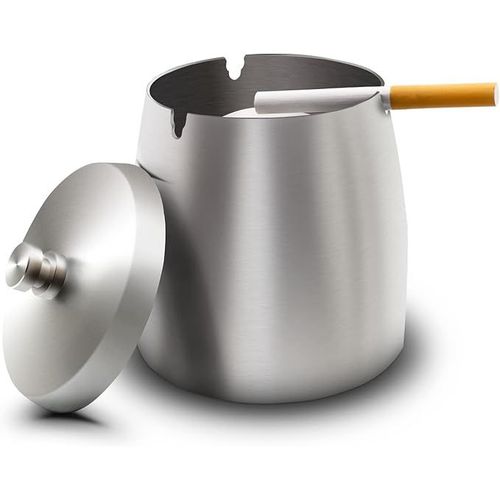 cendrier avec couvercle, grand cendrier fermé XL anti-odeur en acier inoxydable, grand cendrier extérieur intérieur coupe-vent robuste pour jardin balcon maison restaurant
