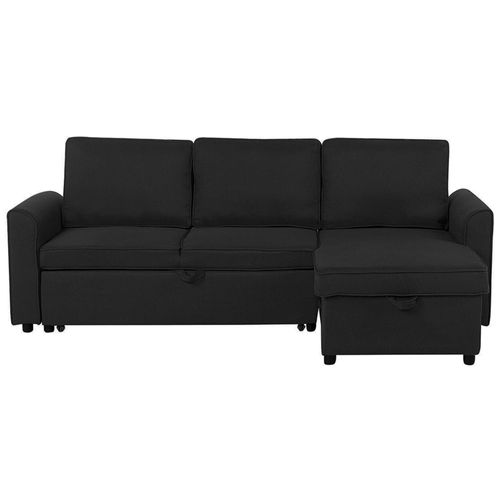 Canapé Angle Côté Gauche Convertible En Tissu Noir 3 Places Nesna