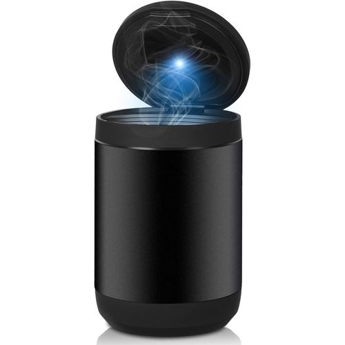 Cendrier de voiture avec couvercle, [Mise à niveau] Cendrier d'extérieur portable en acier inoxydable sans fumée, cendrier à cigarettes automatique à lumière LED bleue pour le bureau à domicile