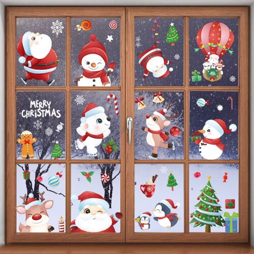 Sticker Noël Fenêtre,Amovible & Statique & Réutilisable, Double Face, Sticker Fenêtre Décoration Noël,DIY pour Vitre Vitrine Fenêtre(B)