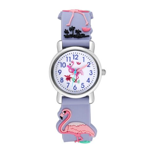 Montre Enfant(Violet, Flamant),Montre-Bracelet Étanche Pour Enfant Mouvement À Quartz,Conception De Dessin Animé 3d,Montre Enfant Numérique Pour 3 Ans À 11 Ans Fille Garçon