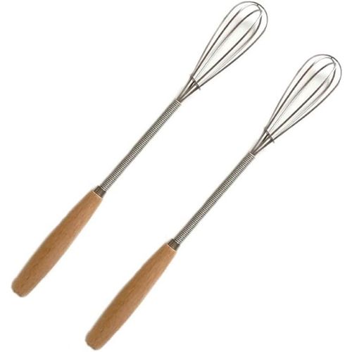 2 Mini Fouets En Fil D'acier Inoxydable Avec Poignée En Bois Pour Fouetter, Battre, Mélanger Les Ingrédients, Mélanger Les Sauces